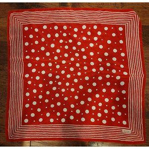 Vintage Bill Blass Red with White Polka Dots and Lines Silk Scarf Hand Turned He